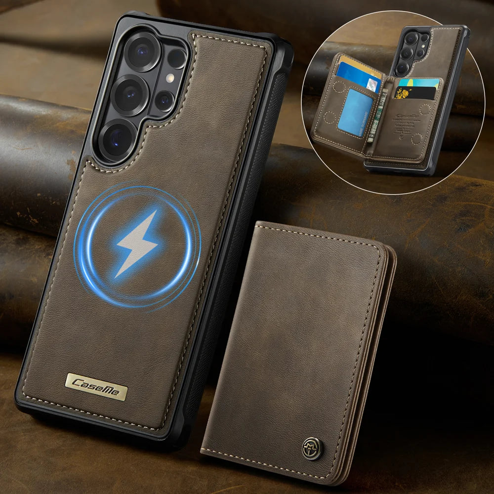 CASEME For Samsung Galaxy S26 Ultra Magnetic Case  ME80 Series Leather PC TPU Phone Cover with Detachable Wallet - Coffee - 2