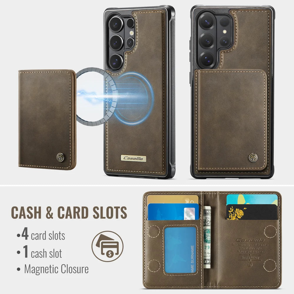 CASEME For Samsung Galaxy S26 Ultra Magnetic Case  ME80 Series Leather PC TPU Phone Cover with Detachable Wallet - Coffee - 3