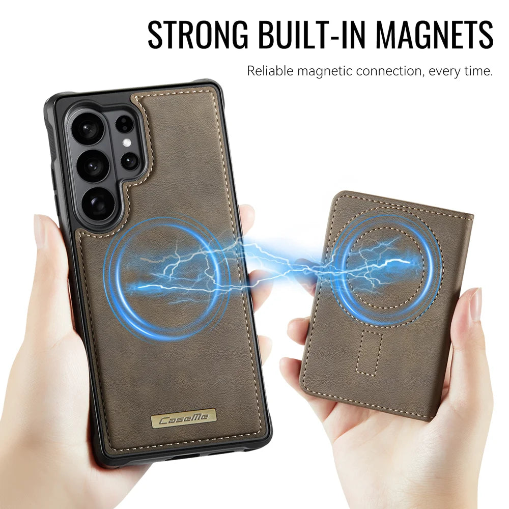CASEME For Samsung Galaxy S26 Ultra Magnetic Case  ME80 Series Leather PC TPU Phone Cover with Detachable Wallet - Coffee - 6