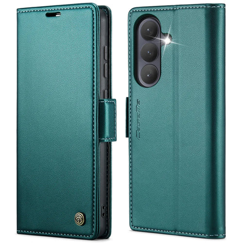 CASEME For Samsung Galaxy A37 5G Case  023 Series RFID Blocking Wallet Stand Glossy Litchi Texture Leather Phone Cover - Green - 1