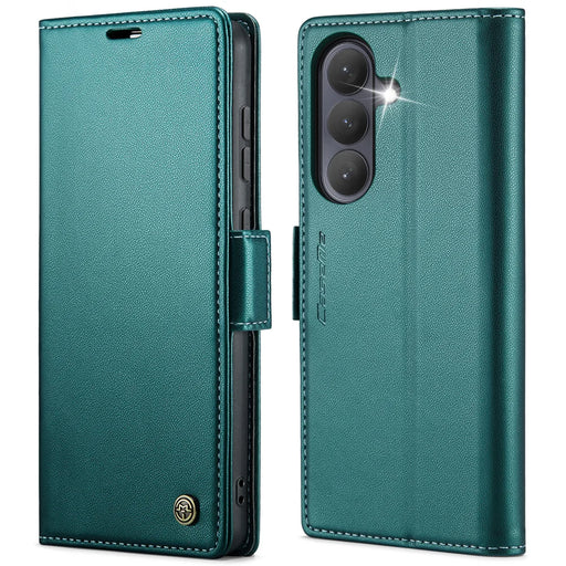 CASEME For Samsung Galaxy A37 5G Case  023 Series RFID Blocking Wallet Stand Glossy Litchi Texture Leather Phone Cover - Green - 1