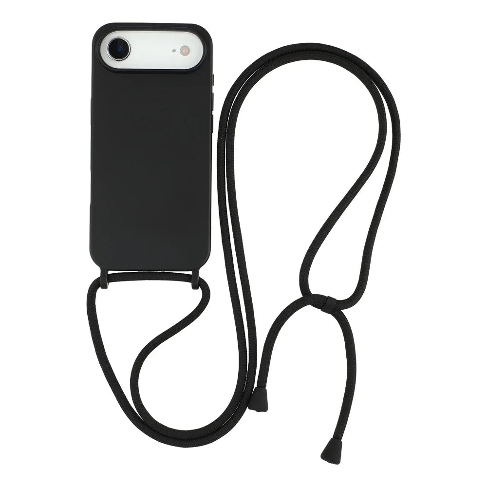 For iPhone Air Case Liquid Silicone Protective Phone Cover with Crossbody Lanyard - Black - 1