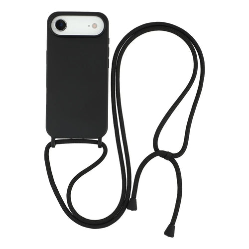 For iPhone Air Case Liquid Silicone Protective Phone Cover with Crossbody Lanyard - Black - 1