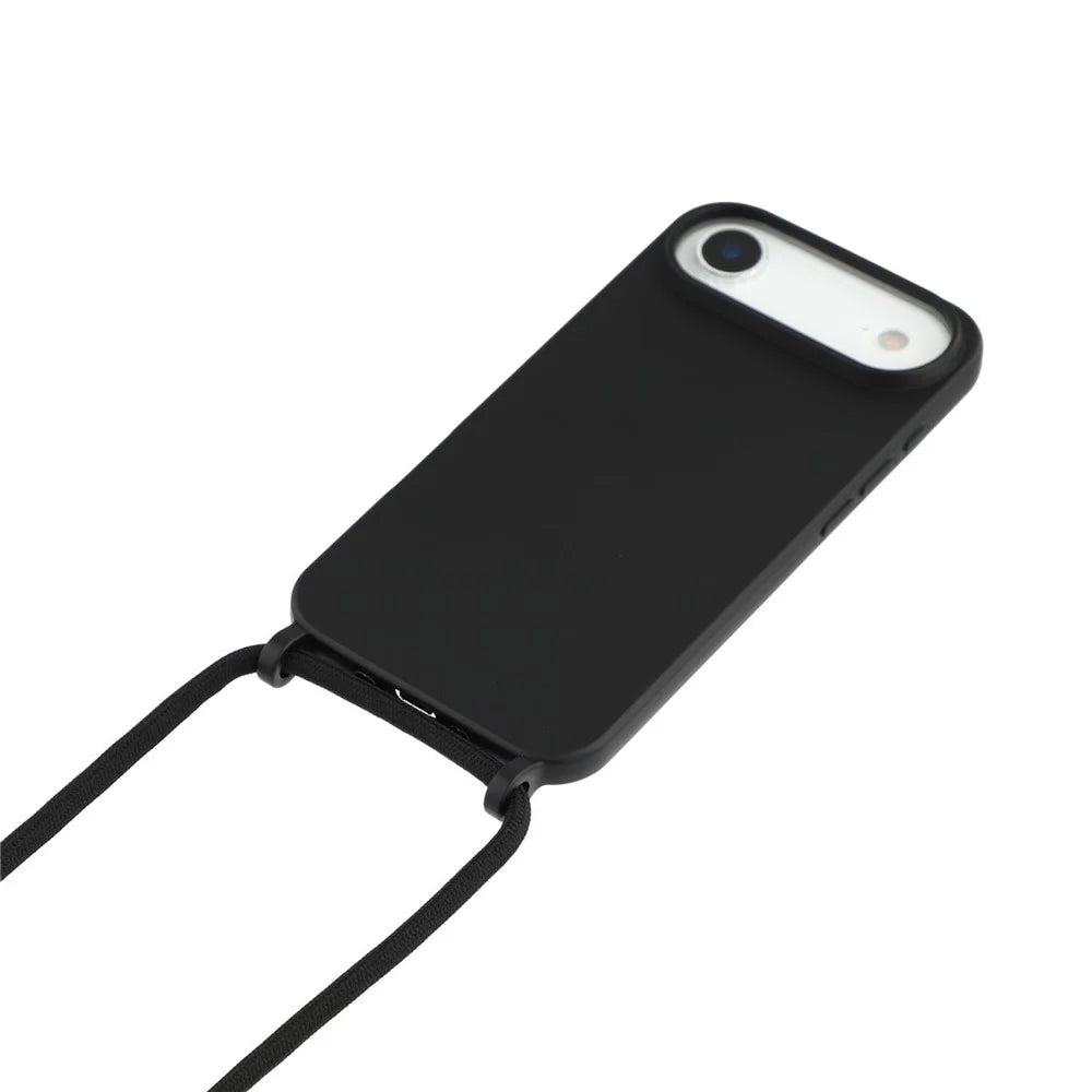 For iPhone Air Case Liquid Silicone Protective Phone Cover with Crossbody Lanyard - Black - 3