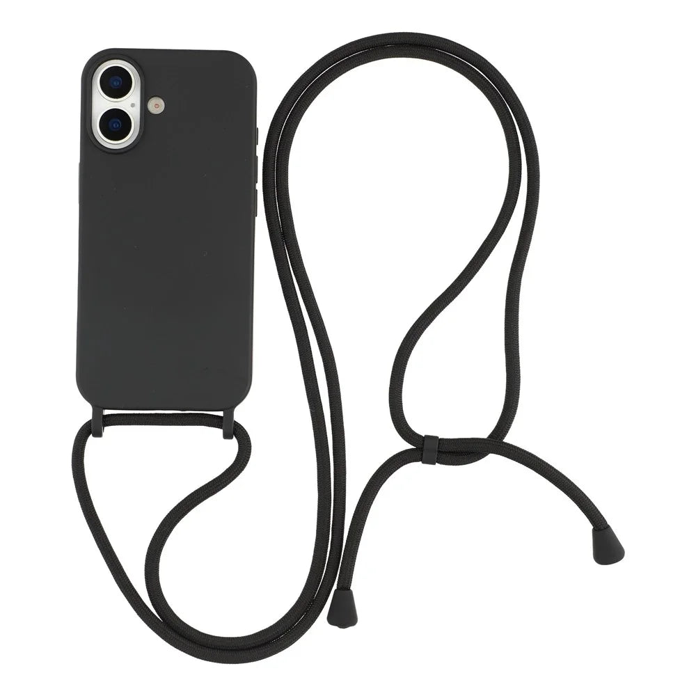 For iPhone 17 Case Liquid Silicone Protective Phone Cover with Crossbody Lanyard - Black - 1