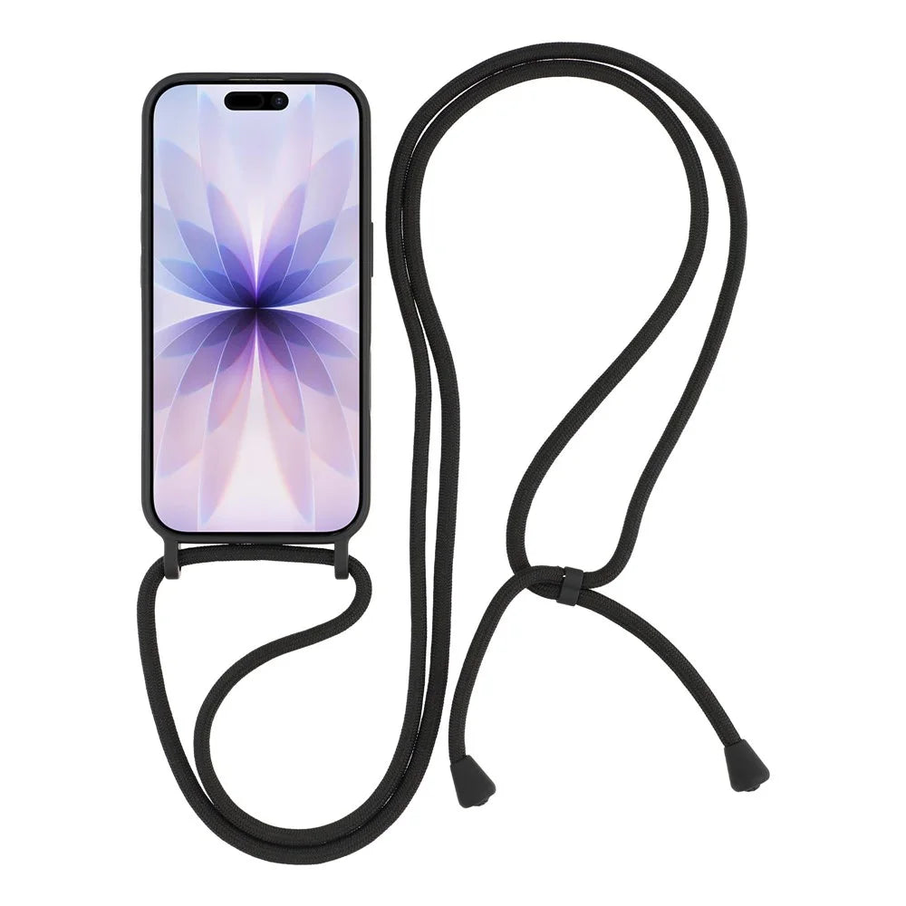 For iPhone 17 Case Liquid Silicone Protective Phone Cover with Crossbody Lanyard - Black - 2
