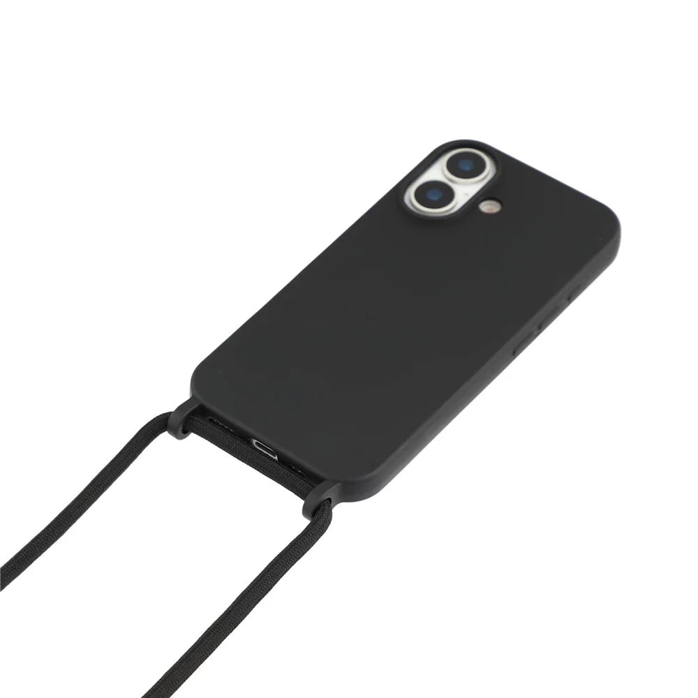 For iPhone 17 Case Liquid Silicone Protective Phone Cover with Crossbody Lanyard - Black - 3
