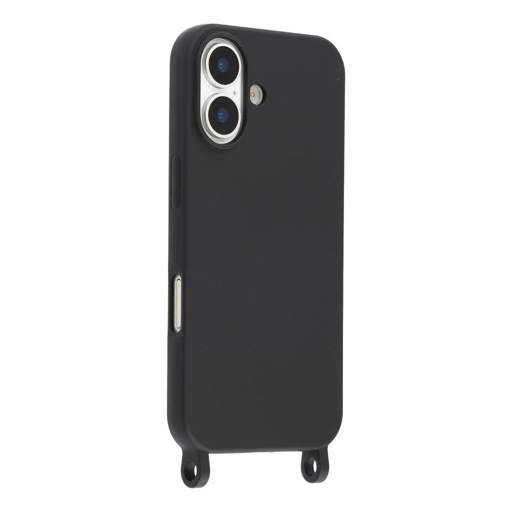 For iPhone 17 Case Liquid Silicone Protective Phone Cover with Crossbody Lanyard - Black - 4