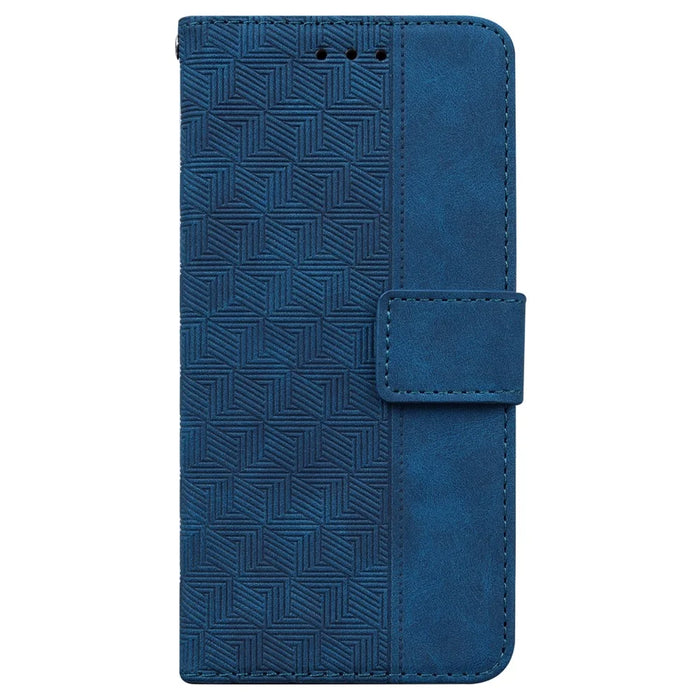 For Samsung Galaxy S26+ Case Geometry Pattern Leather Wallet Phone Cover with Wrist Strap - Blue - 6