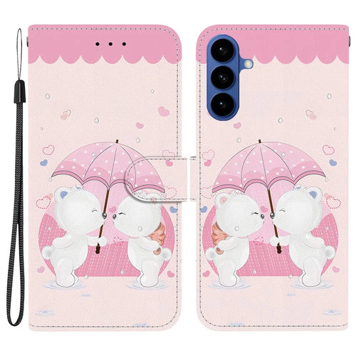 For Samsung Galaxy S26+ Case Pattern Printing Leather Flip Wallet Phone Cover with Lanyard - Cartoon Couple Bear - 1