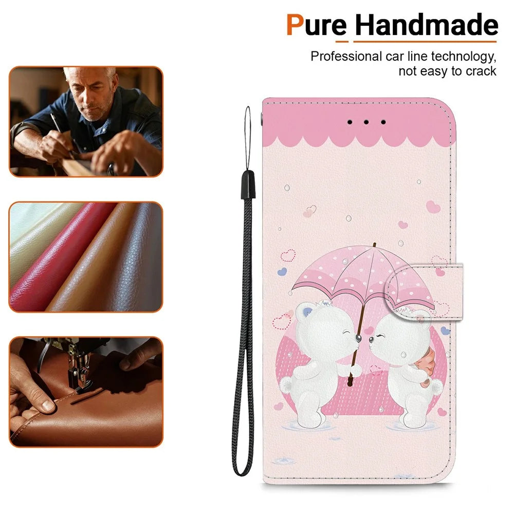 For Samsung Galaxy S26+ Case Pattern Printing Leather Flip Wallet Phone Cover with Lanyard - Cartoon Couple Bear - 6