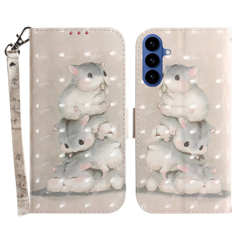 For Samsung Galaxy S26+ Case Pattern Printing Leather Wallet Phone Cover with Wrist Strap - Stacking Squirrels - 1