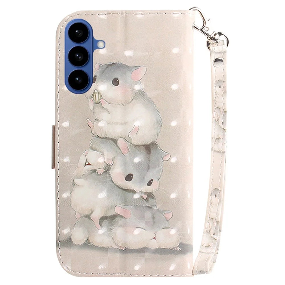 For Samsung Galaxy S26+ Case Pattern Printing Leather Wallet Phone Cover with Wrist Strap - Stacking Squirrels - 7
