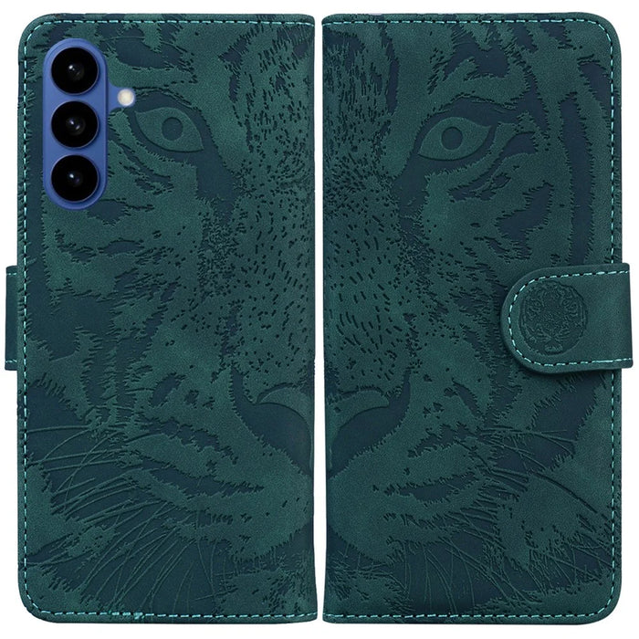 For Samsung Galaxy S26+ Case Tiger Imprint Leather Wallet Phone Cover - Green - 1