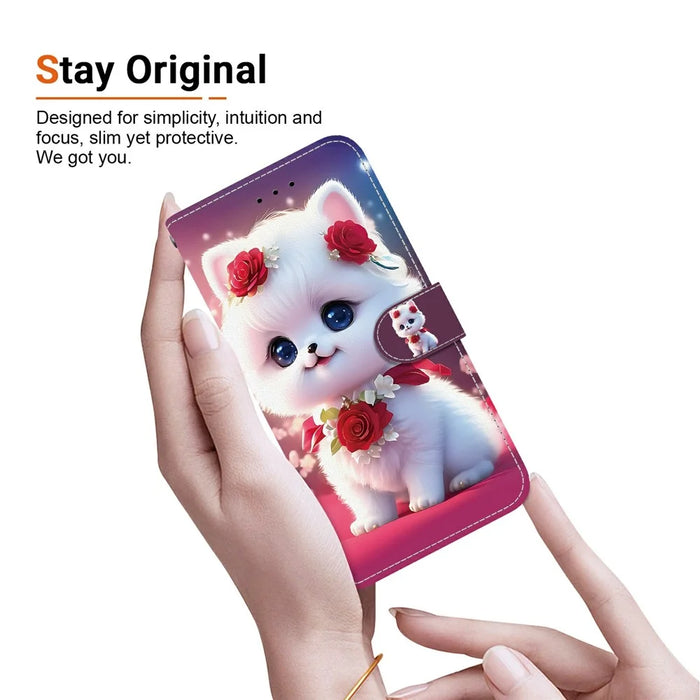 For Samsung Galaxy S26+ Leather Case Stand Wallet Pattern Printing Phone Cover with Wrist Strap - Rose Cat - 5