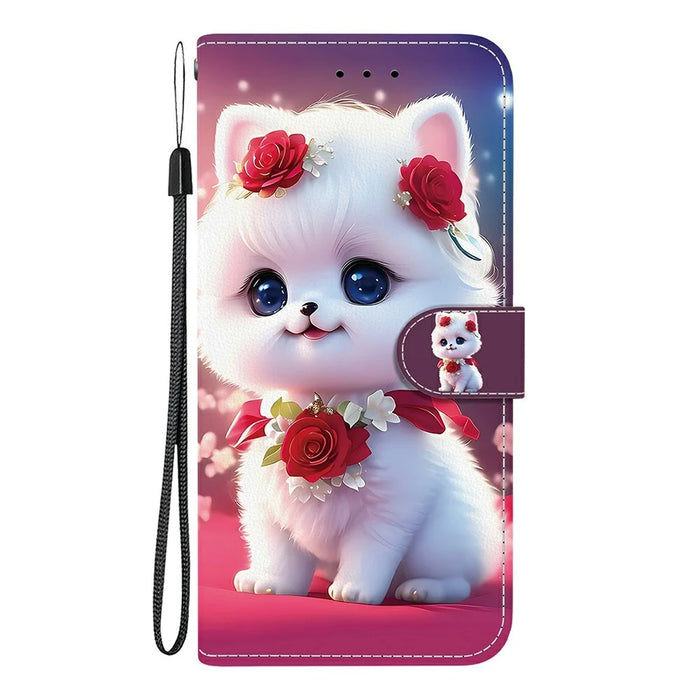 For Samsung Galaxy S26+ Leather Case Stand Wallet Pattern Printing Phone Cover with Wrist Strap - Rose Cat - 7