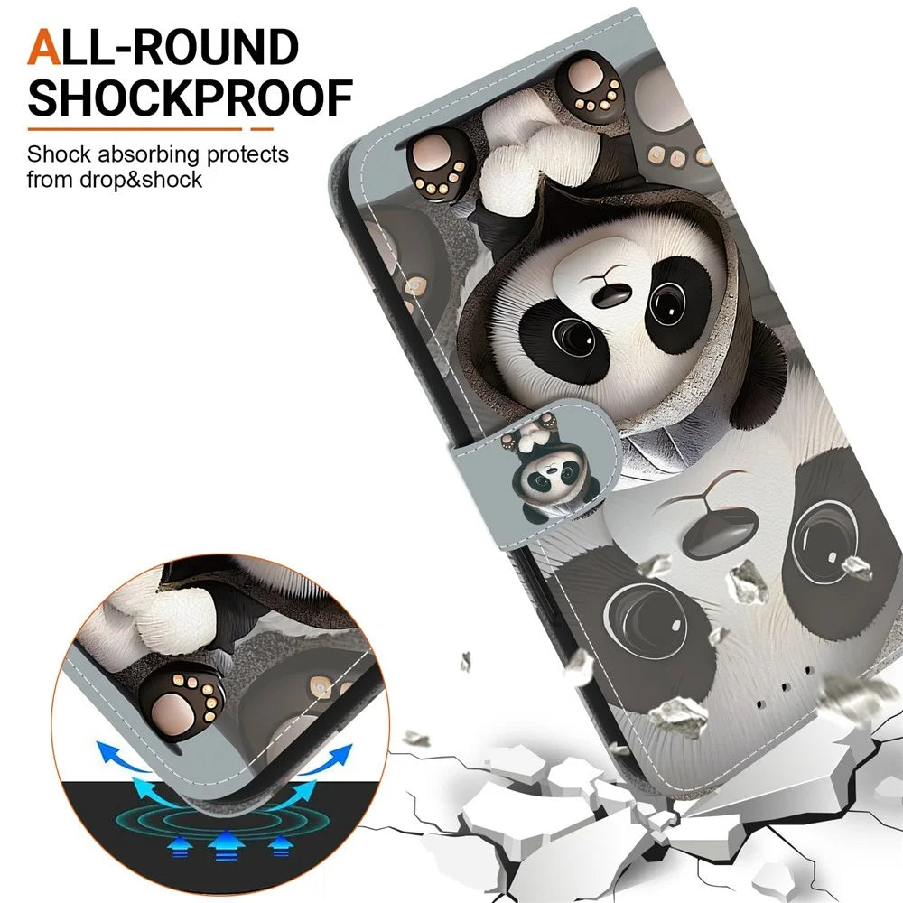 For Samsung Galaxy S26+ Wallet Case Pattern Printing Leather Stand Phone Cover with Strap - Panda - 6