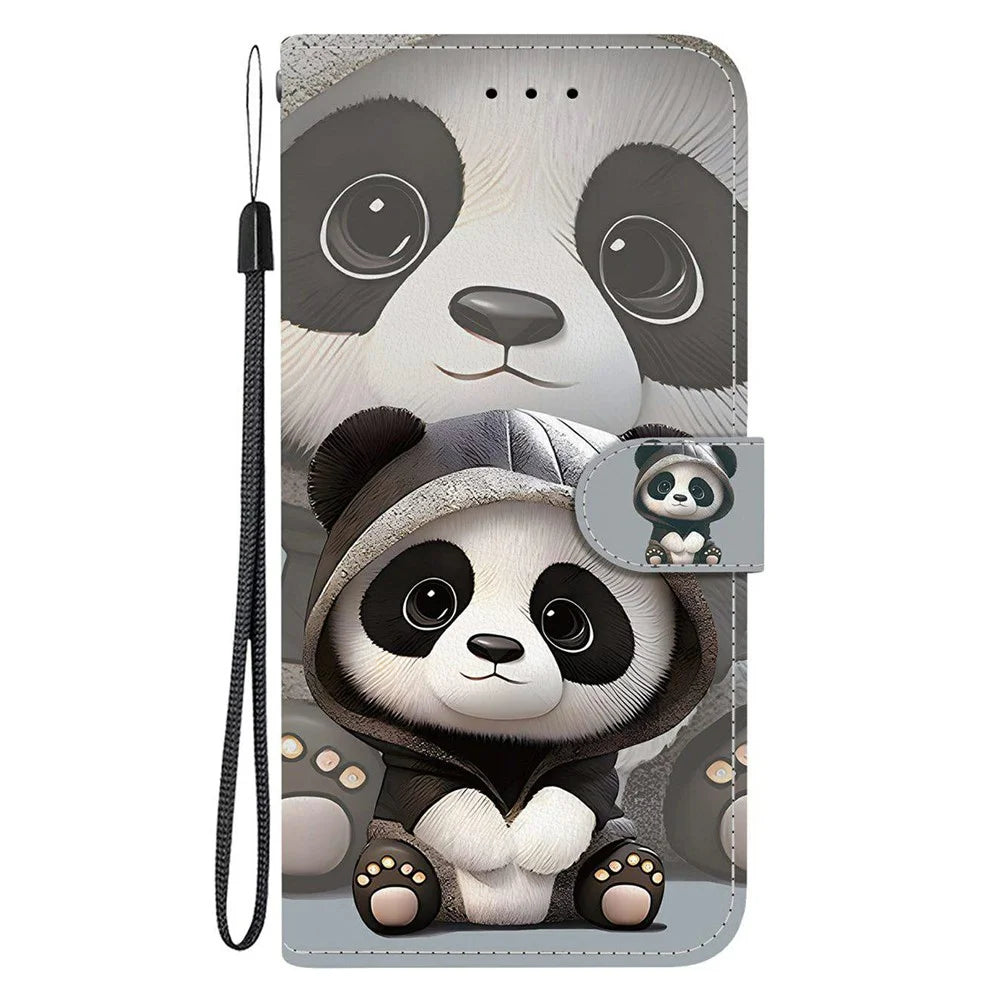For Samsung Galaxy S26+ Wallet Case Pattern Printing Leather Stand Phone Cover with Strap - Panda - 7