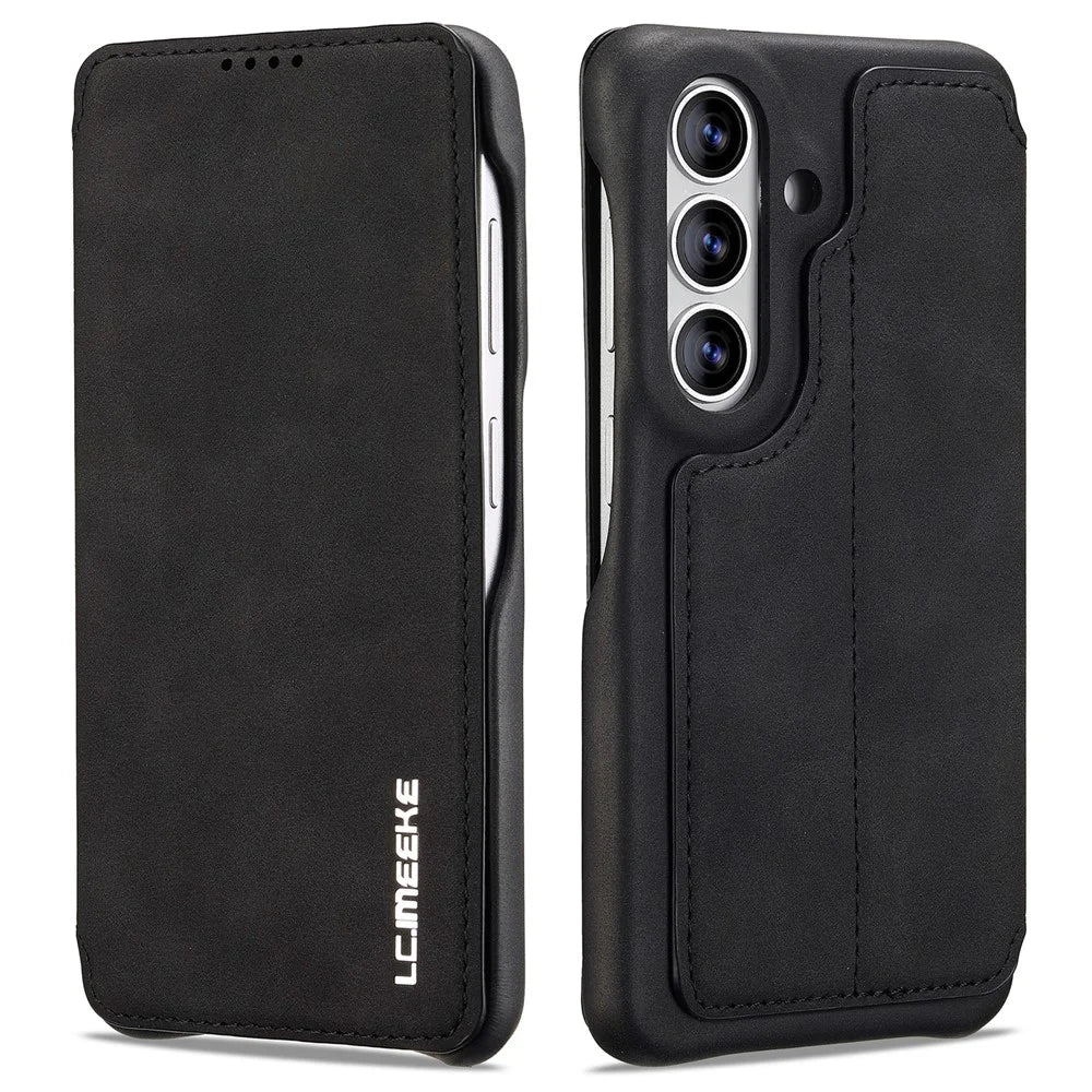 LC.IMEEKE For Samsung Galaxy S26 Case Card Holder Stand Leather Phone Cover - Black - 1