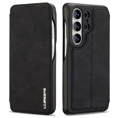 LC.IMEEKE For Samsung Galaxy S26 Ultra Case Card Holder Stand Leather Phone Cover - Black - 1