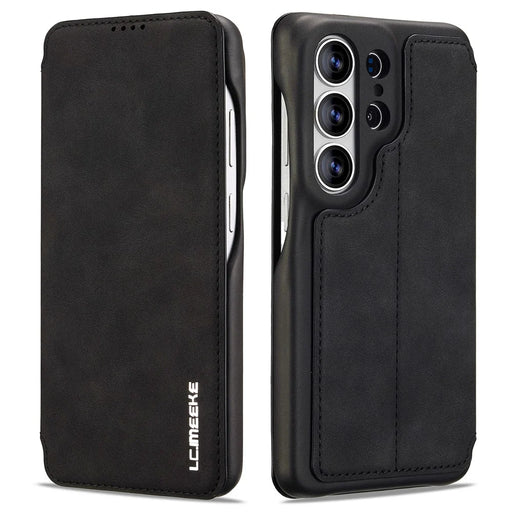 LC.IMEEKE For Samsung Galaxy S26 Ultra Case Card Holder Stand Leather Phone Cover - Black - 1