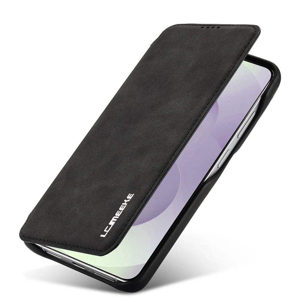 LC.IMEEKE For Samsung Galaxy S26 Ultra Case Card Holder Stand Leather Phone Cover - Black - 5