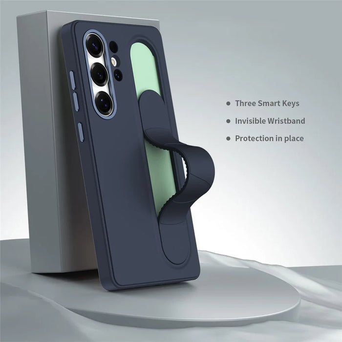 For Samsung Galaxy S26 Ultra Case Customizable Smart Key Control Wristband Kickstand PC + Silicone Phone Cover - Sapphire - 2
