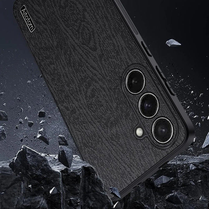 For Samsung Galaxy S26 Case Wood Texture PU Leather Coated PC TPU Phone Cover - Black - 4