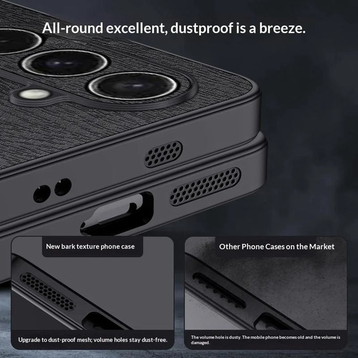For Samsung Galaxy S26 Case Wood Texture PU Leather Coated PC TPU Phone Cover - Black - 6