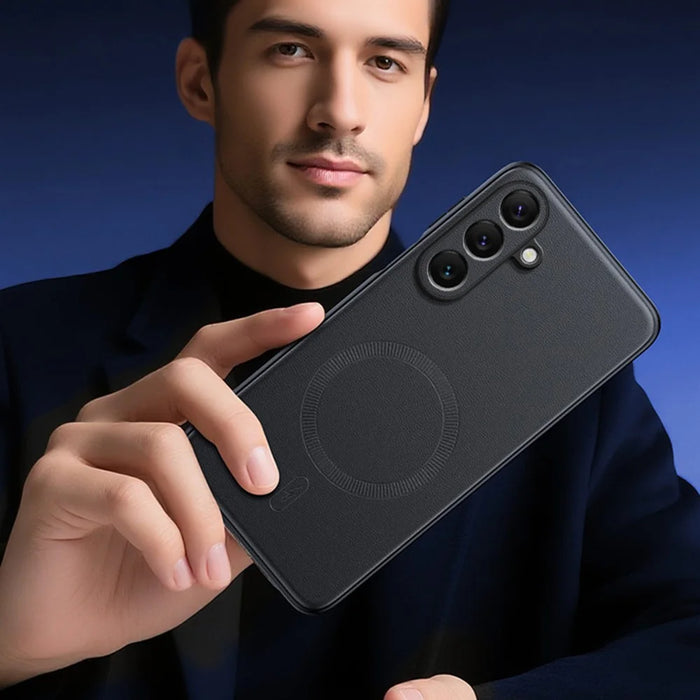 For Samsung Galaxy S26 Magnetic Case Leather Coated TPU + PC Phone Cover - Black - 3