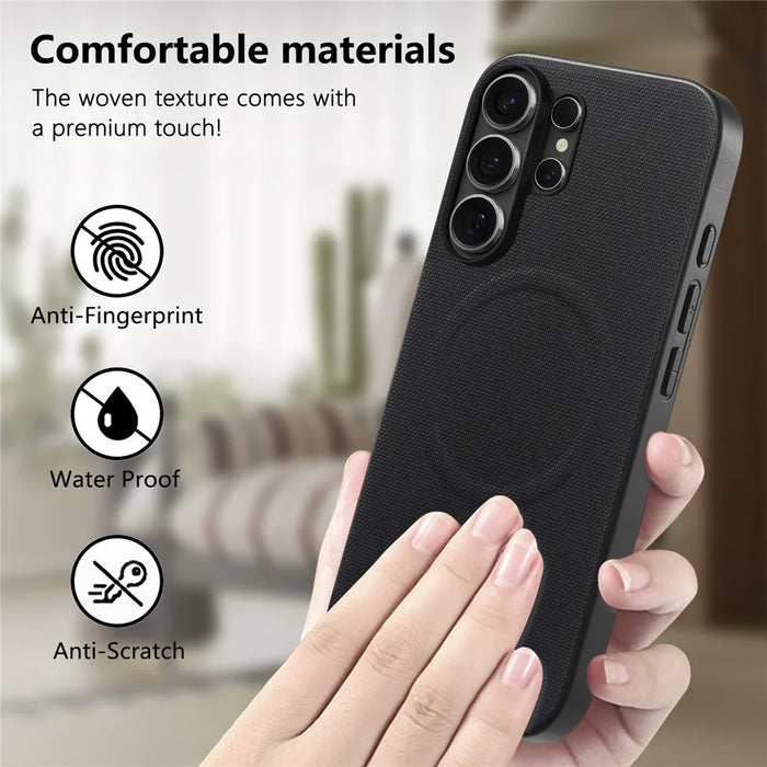 For Samsung Galaxy S26 Ultra Magnetic Case Fine Grid Texture Leather + PC + TPU Phone Cover - Black - 7