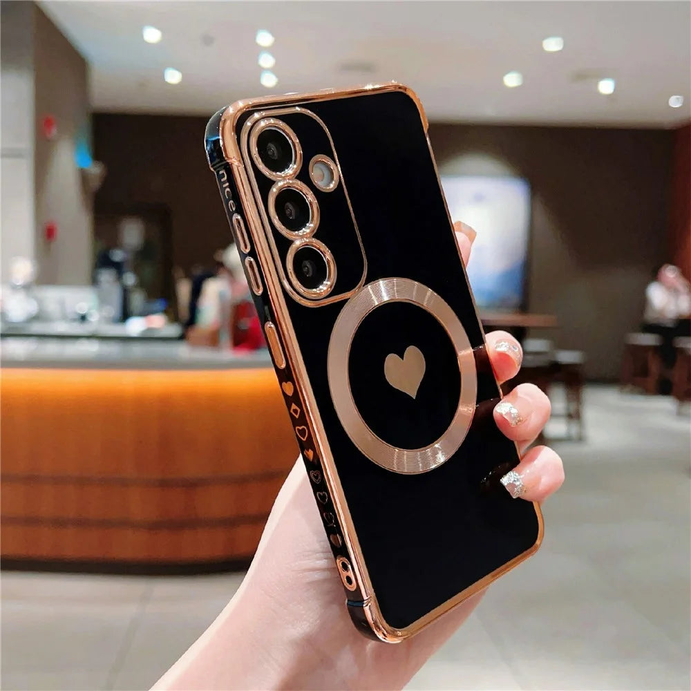 For Samsung Galaxy S26 Magnetic Case Electroplating Soft TPU Cover with Cute Love Heart - Black - 2