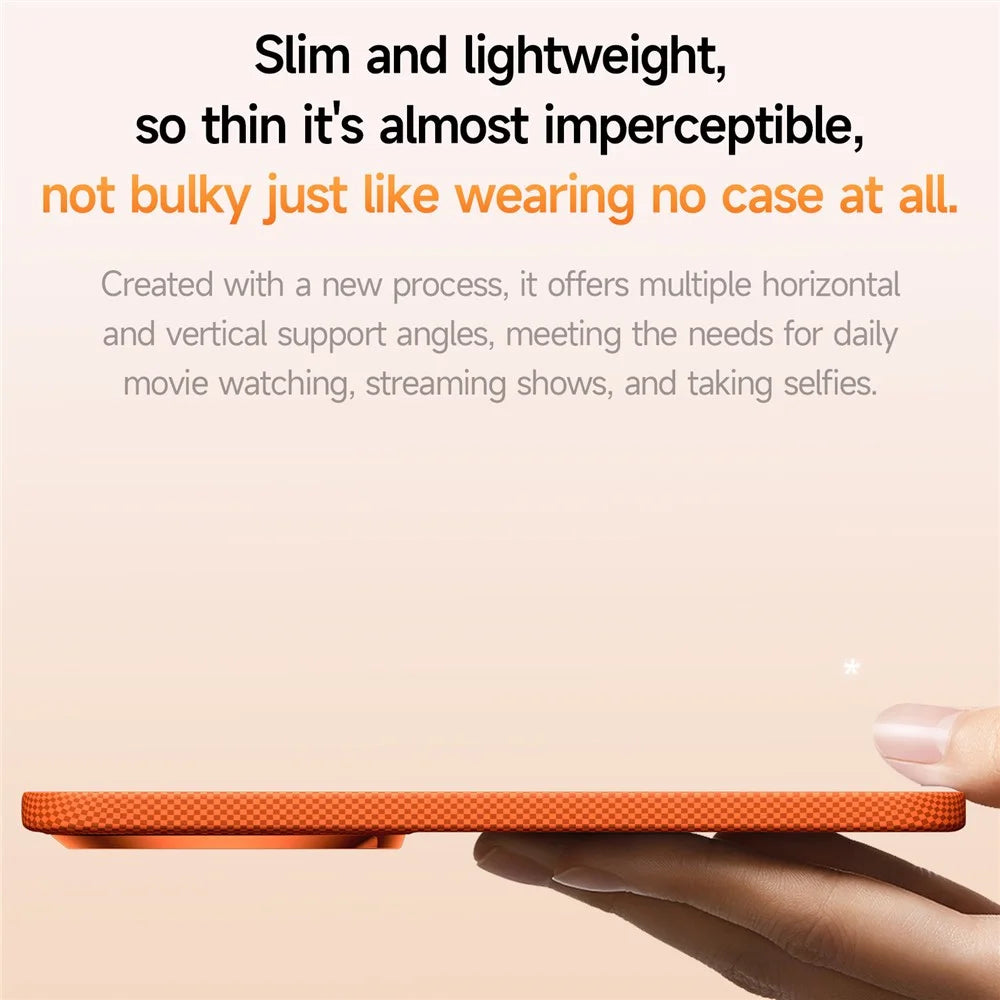 SULADA For Samsung Galaxy S26 Ultra Kickstand Magnetic Case Aramid Fiber Grid Textured Anti Fingerprint PC Phone Cover - Orange - 4