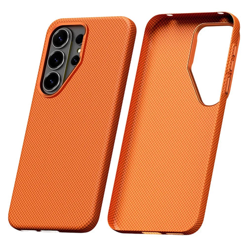 SULADA For Samsung Galaxy S26 Ultra Protective Case Aramid Fiber Grid Textured Anti Fingerprint PC Phone Cover - Orange - 1
