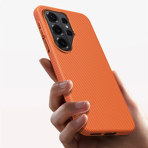 SULADA For Samsung Galaxy S26 Ultra Protective Case Aramid Fiber Grid Textured Anti Fingerprint PC Phone Cover - Orange - 2