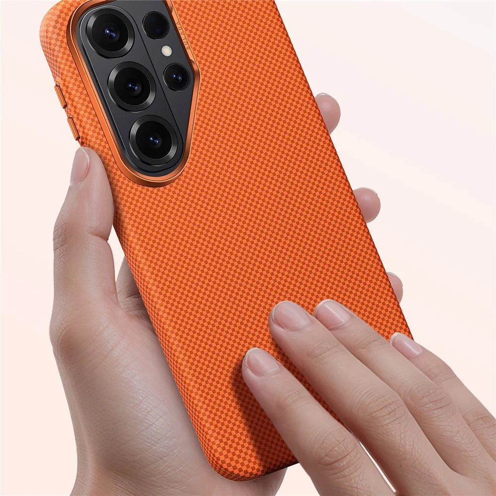 SULADA For Samsung Galaxy S26 Ultra Protective Case Aramid Fiber Grid Textured Anti Fingerprint PC Phone Cover - Orange - 3