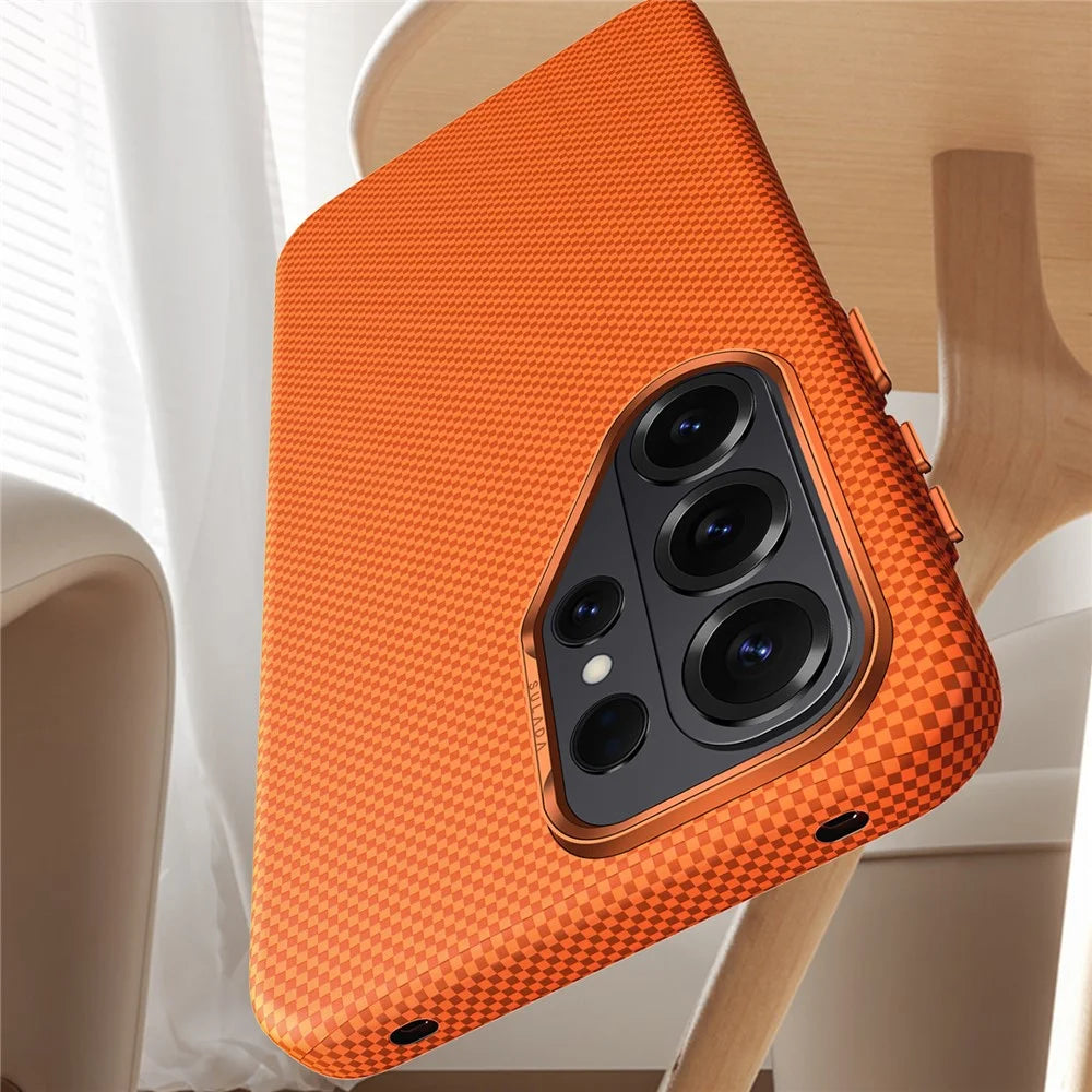 SULADA For Samsung Galaxy S26 Ultra Protective Case Aramid Fiber Grid Textured Anti Fingerprint PC Phone Cover - Orange - 4