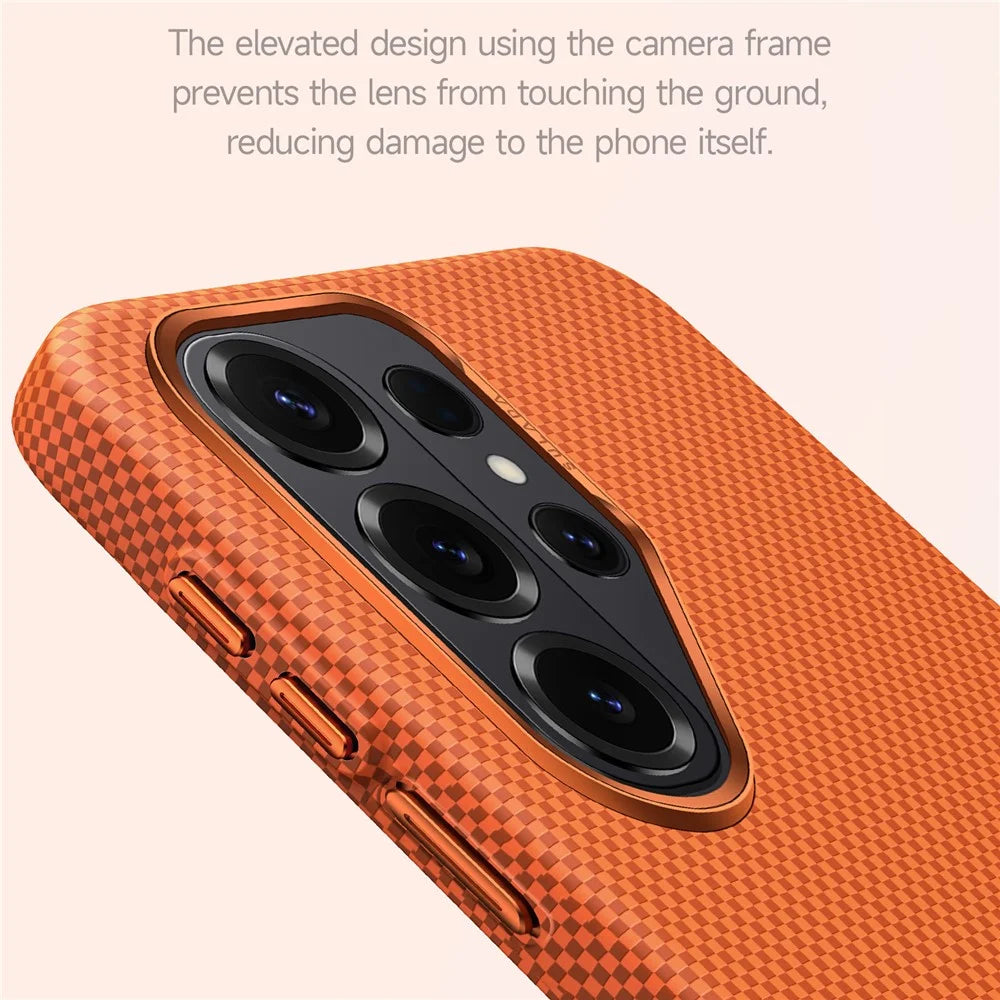 SULADA For Samsung Galaxy S26 Ultra Protective Case Aramid Fiber Grid Textured Anti Fingerprint PC Phone Cover - Orange - 5