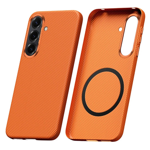 SULADA For Samsung Galaxy S26 Protective Magnetic Case Aramid Fiber Grid Textured Anti Fingerprint PC Phone Cover - Orange - 1