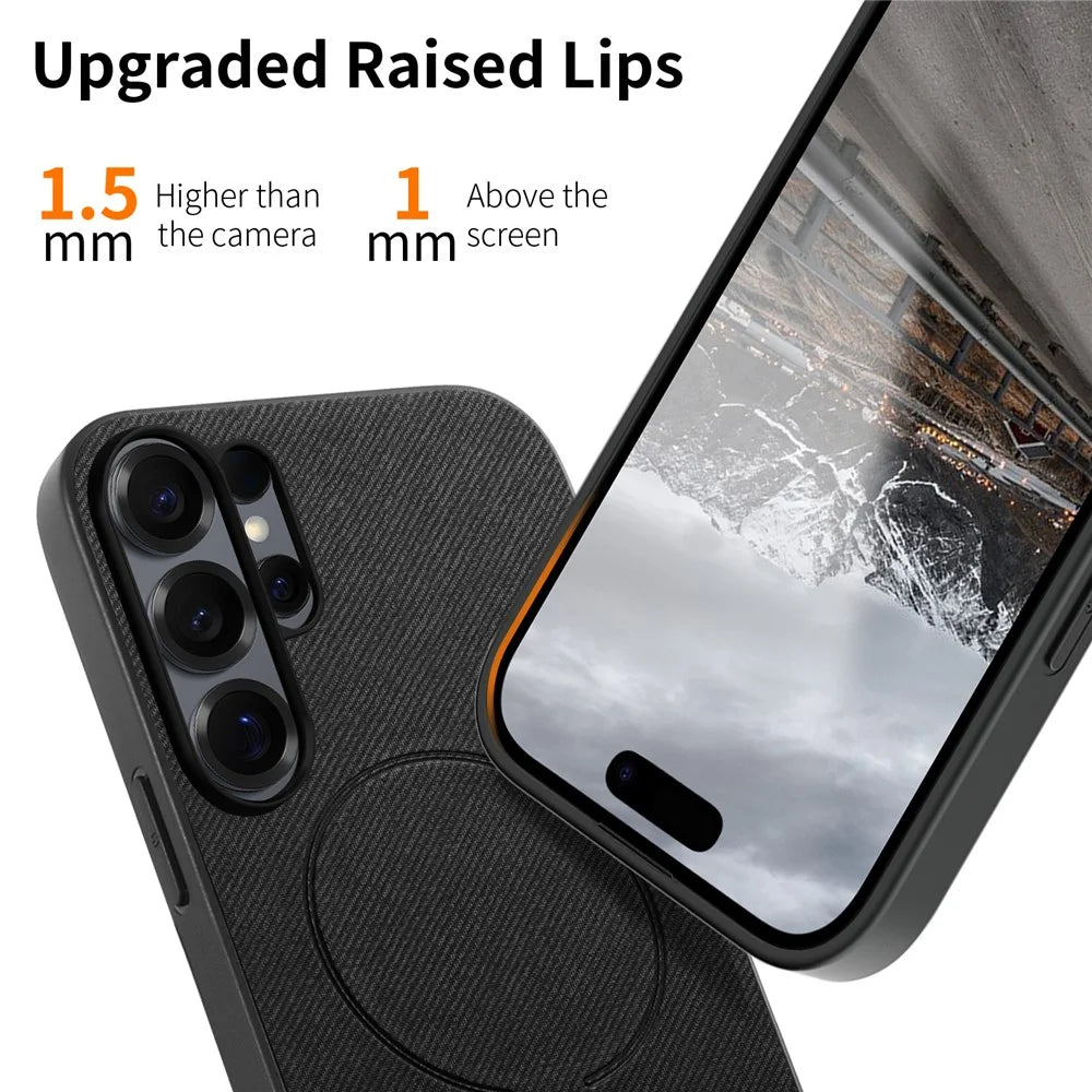 For Samsung Galaxy S26 Ultra Magnetic Case Cloth Texture PC + TPU + PU Leather Anti-Scratch Phone Cover - Black - 2