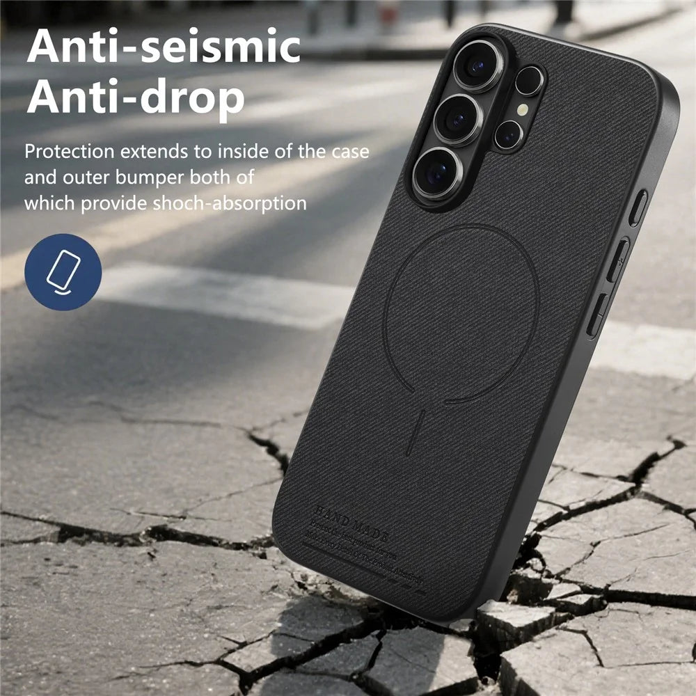 For Samsung Galaxy S26 Ultra Magnetic Case Cloth Texture PC + TPU + PU Leather Anti-Scratch Phone Cover - Black - 3
