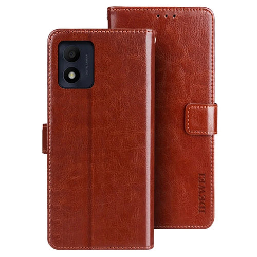 IDEWEI For Alcatel 1B (2022) Crazy Horse Texture PU Leather Phone Cover Folio Flip Full Protection Cover with Stand Wallet - Brown - 1