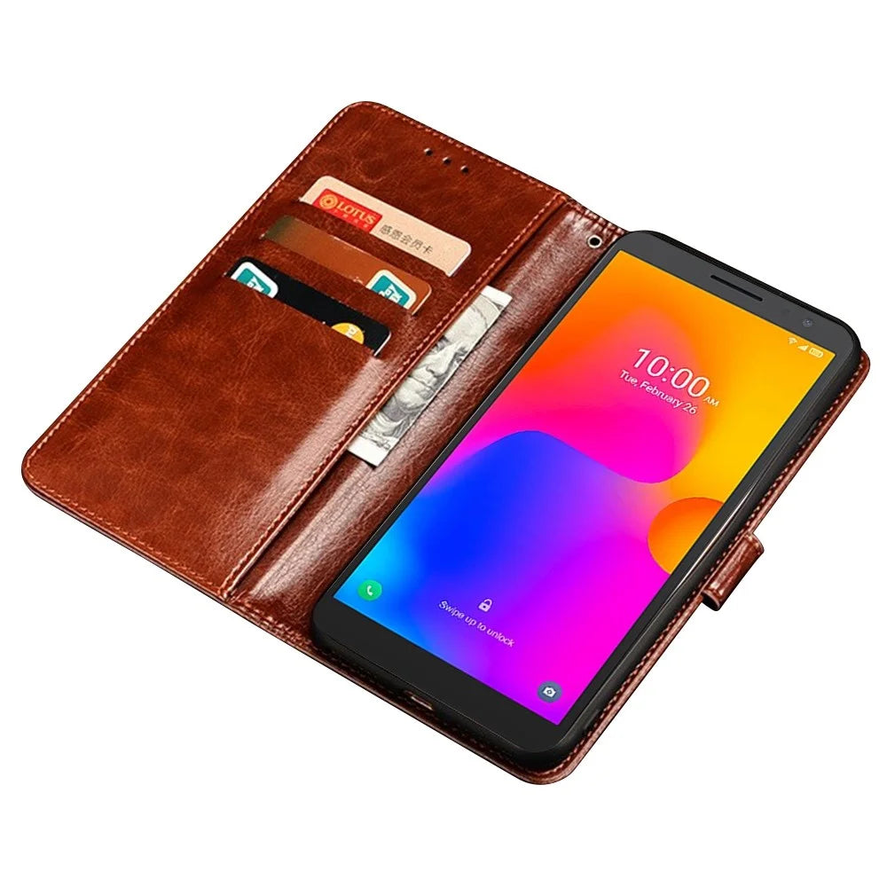IDEWEI For Alcatel 1B (2022) Crazy Horse Texture PU Leather Phone Cover Folio Flip Full Protection Cover with Stand Wallet - Brown - 2