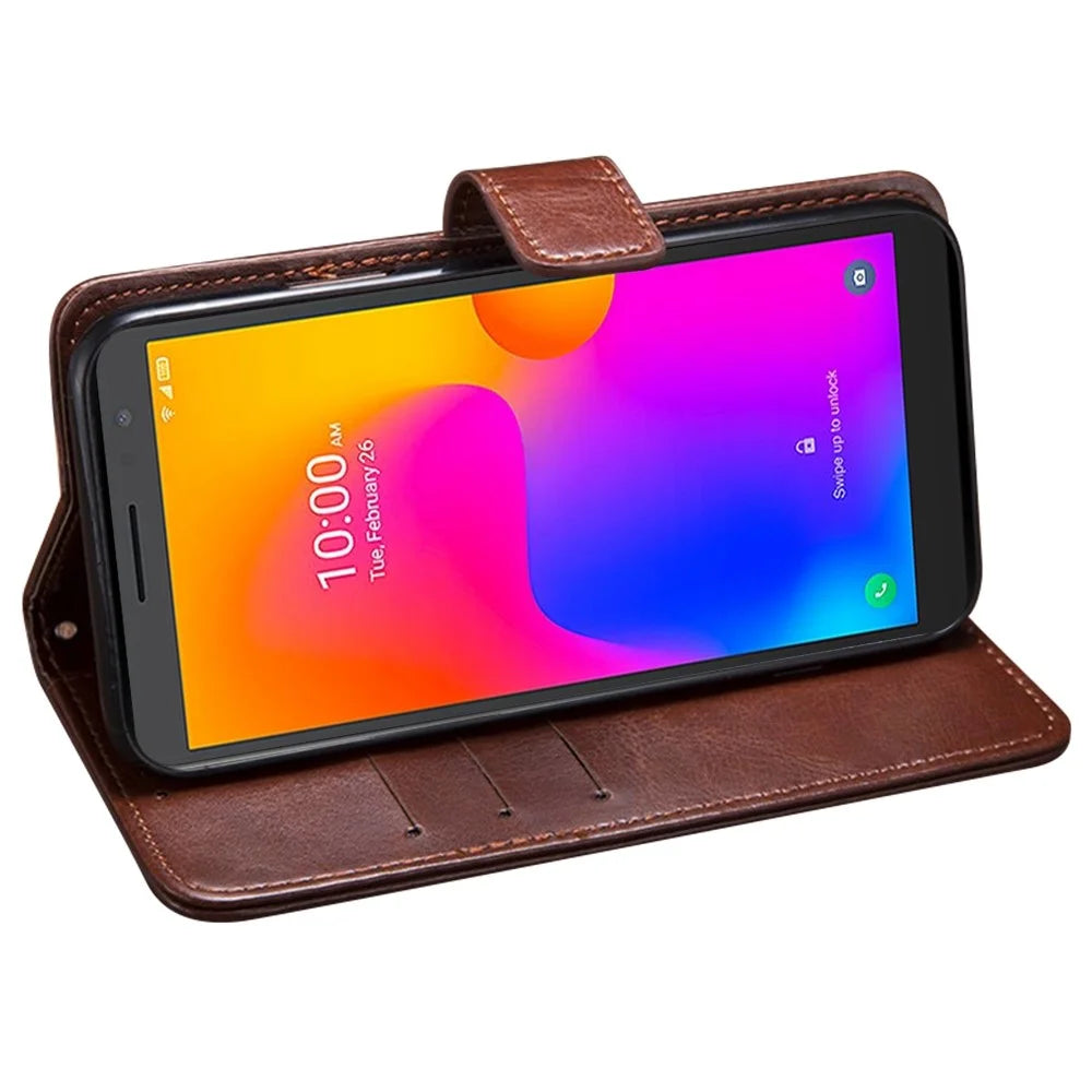 IDEWEI For Alcatel 1B (2022) Crazy Horse Texture PU Leather Phone Cover Folio Flip Full Protection Cover with Stand Wallet - Brown - 3