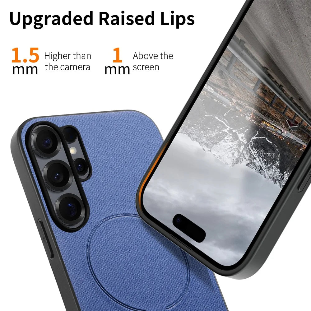 For Samsung Galaxy S25 Ultra Magnetic Case Cloth Texture PC + TPU + PU Leather Anti-Scratch Phone Cover - Blue - 2
