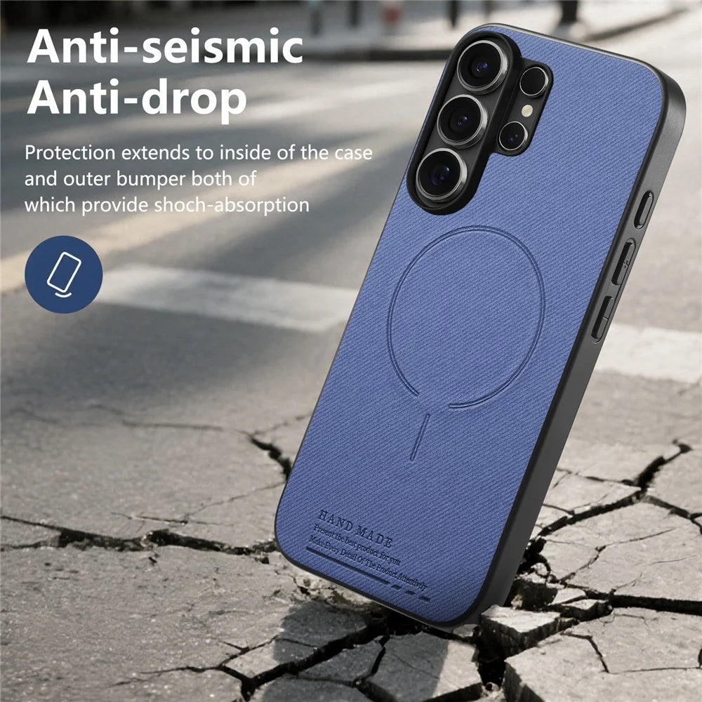 For Samsung Galaxy S25 Ultra Magnetic Case Cloth Texture PC + TPU + PU Leather Anti-Scratch Phone Cover - Blue - 3