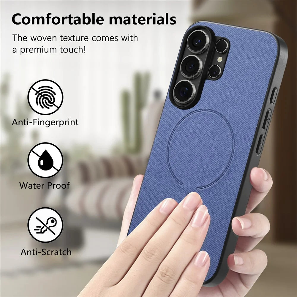 For Samsung Galaxy S25 Ultra Magnetic Case Cloth Texture PC + TPU + PU Leather Anti-Scratch Phone Cover - Blue - 5