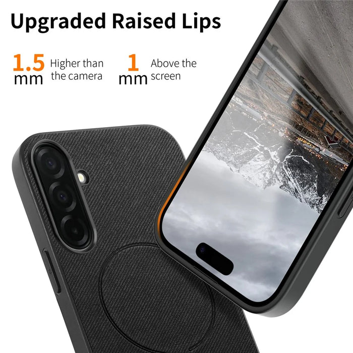 For Samsung Galaxy S26 Magnetic Case Cloth Texture PC + TPU + PU Leather Anti-Scratch Phone Cover - Black - 2