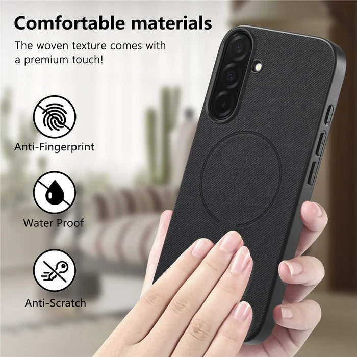 For Samsung Galaxy S26 Magnetic Case Cloth Texture PC + TPU + PU Leather Anti-Scratch Phone Cover - Black - 5