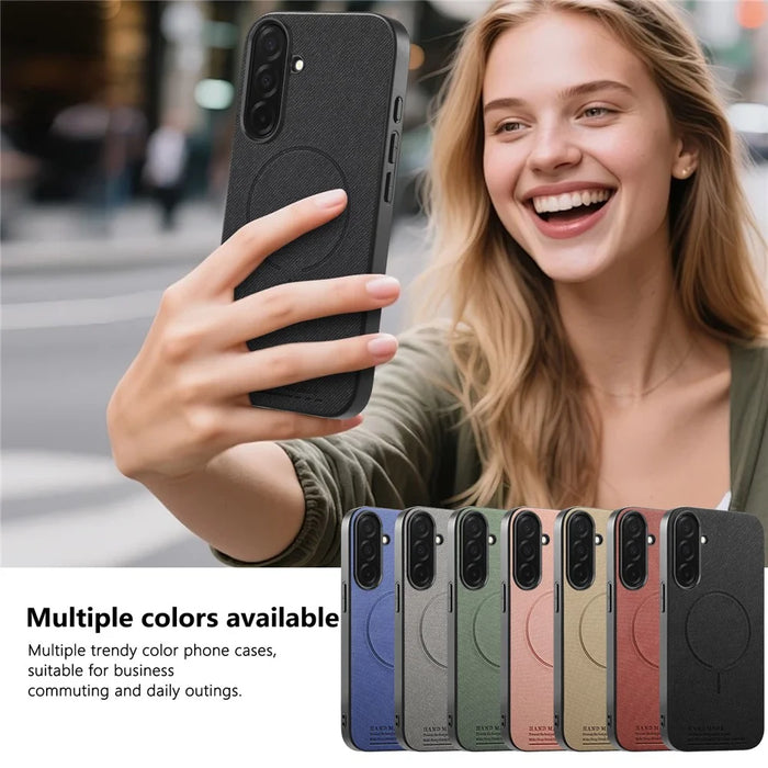 For Samsung Galaxy S26 Magnetic Case Cloth Texture PC + TPU + PU Leather Anti-Scratch Phone Cover - Black - 7